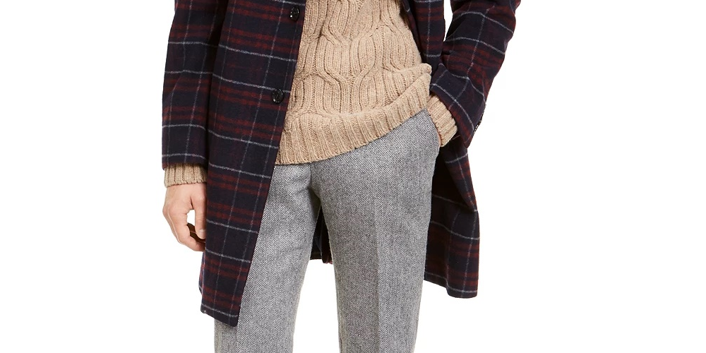 Sobretudo Tommy Hilfiger Masculino Modern-Fit Performance Stretch Flex Plaid Addison Vermelho Tamanho 40 R/M37.5