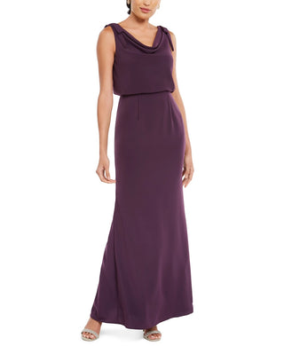 Adrianna Papell Women's Blouson Cowlneck Gown Dark Purple Size 2
