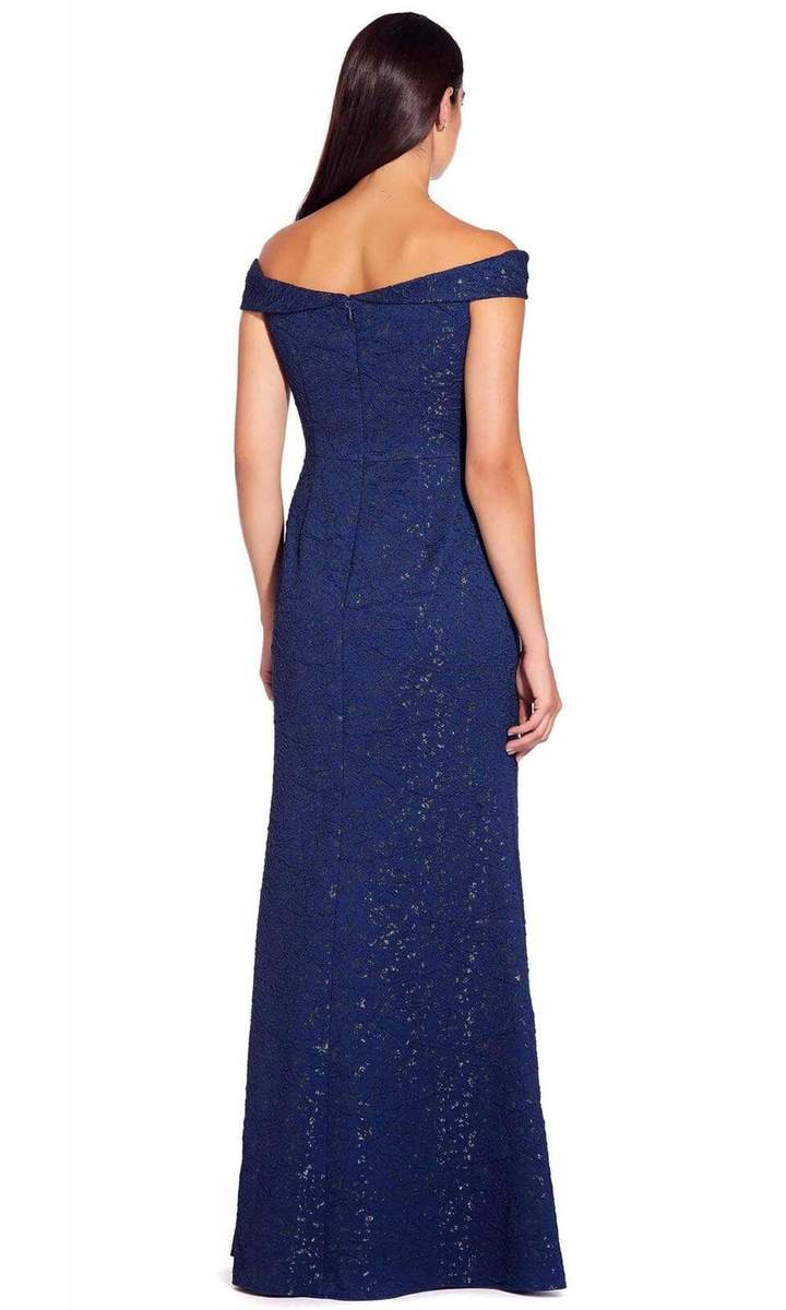 Vestido feminino Adrianna Papell ombro a ombro azul marinho tamanho 8