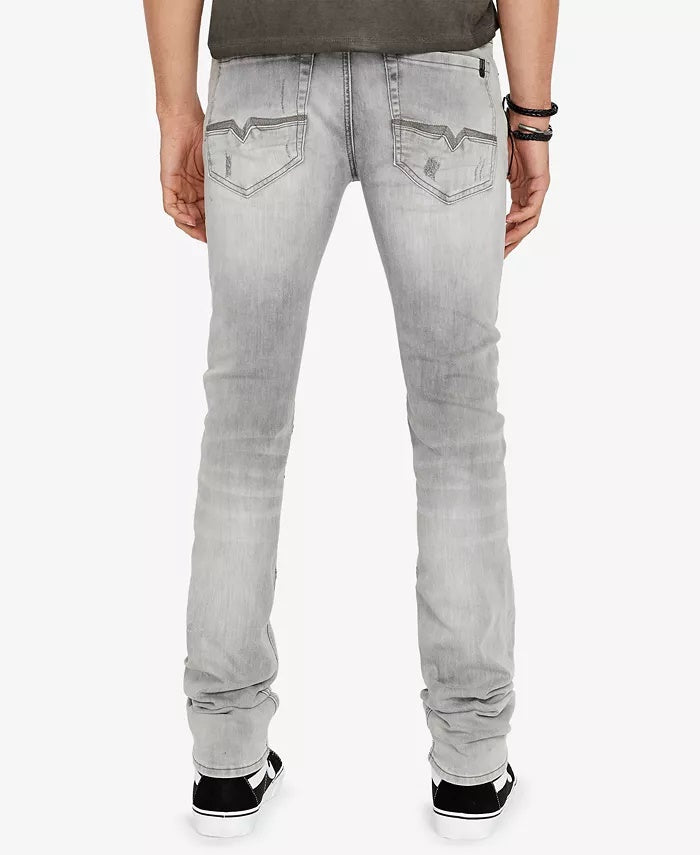 Calça Jeans Buffalo David Bitton Skinny Fit Max-X Stretch Moto Masculina Cinza Médio Tamanho 38X30