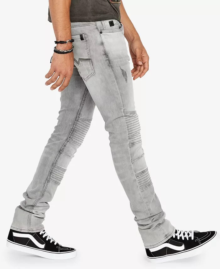 Calça Jeans Buffalo David Bitton Skinny Fit Max-X Stretch Moto Masculina Cinza Médio Tamanho 38X30