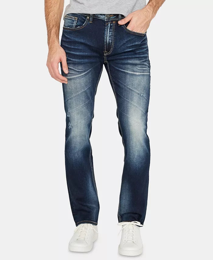 Calça jeans masculina Buffalo David Bitton Slim Fit Ash X Stretch, azul marinho, tamanho 40x32