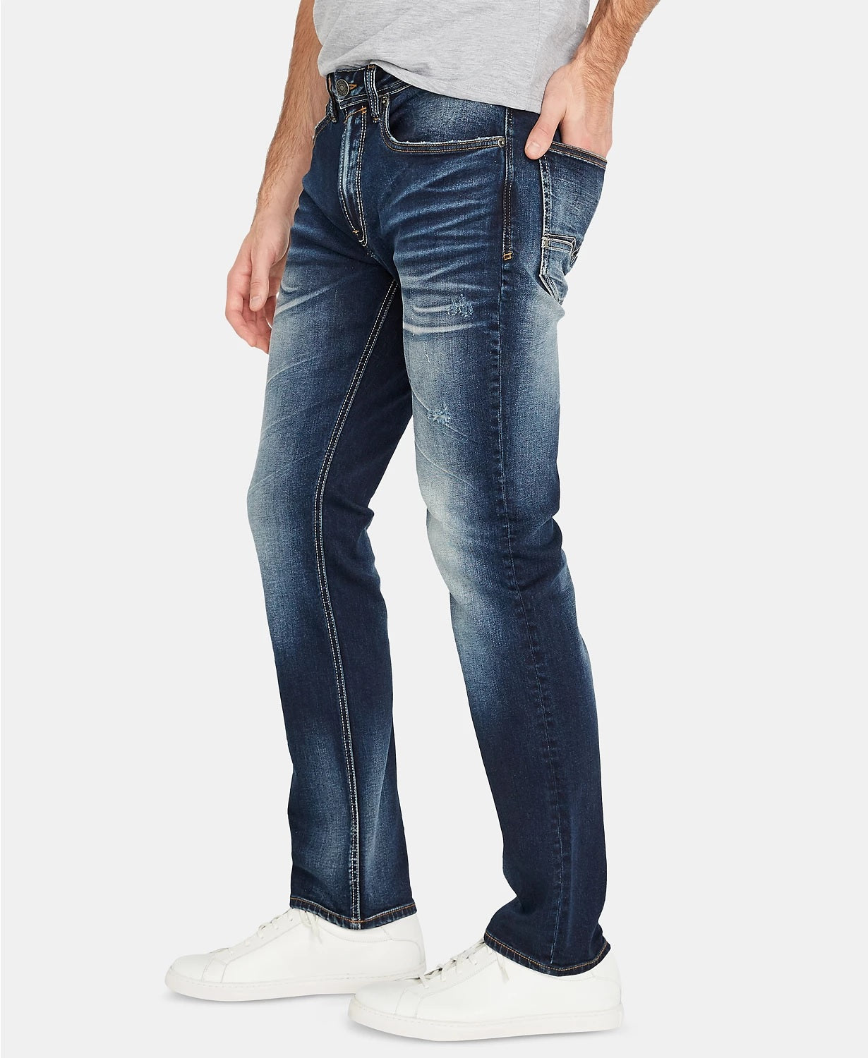 Calça jeans masculina Buffalo David Bitton Slim Fit Ash X Stretch, azul marinho, tamanho 40x32