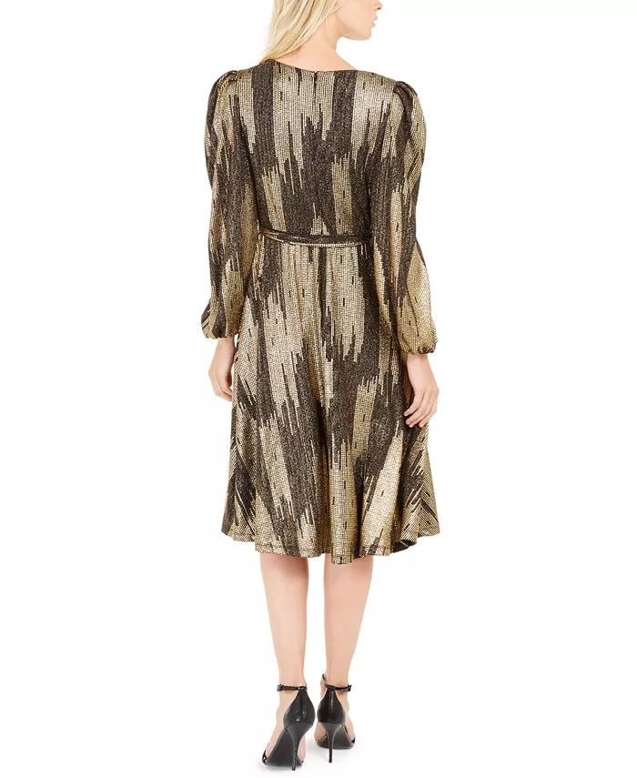 Vestido Calvin Klein Feminino de Malha com Cinto e Glitter Cinza Tamanho 14