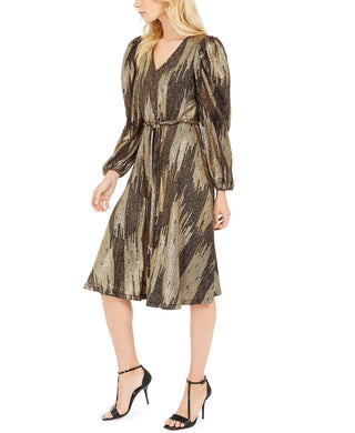 Vestido Calvin Klein Feminino de Malha com Cinto e Glitter Cinza Tamanho 14