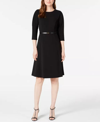 Vestido Calvin Klein Feminino Manga Plissada Cinto Preto Tamanho 8