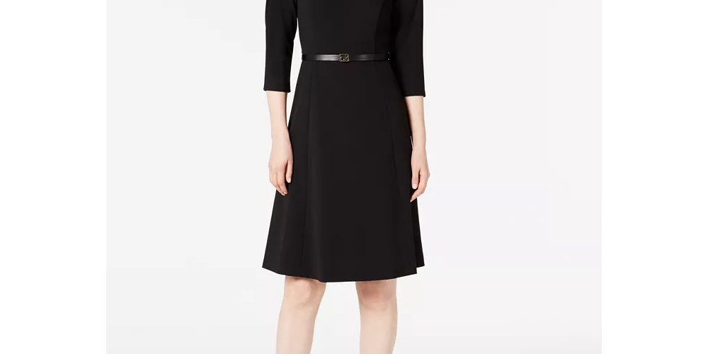 Vestido Calvin Klein Feminino Manga Plissada Cinto Preto Tamanho 8