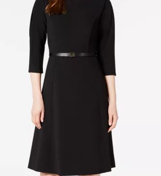 Vestido Calvin Klein Feminino Manga Plissada Cinto Preto Tamanho 8