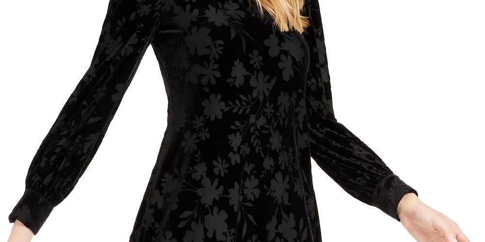 Vestido Calvin Klein Feminino Burnout Velvet Pattern A-Line Preto Tamanho 14