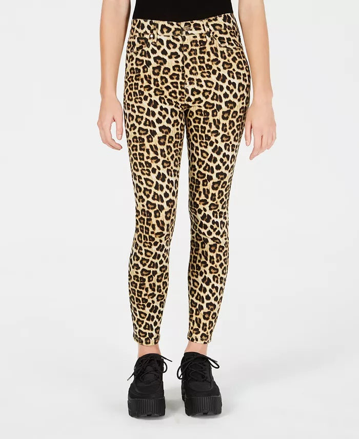 Calça jeans skinny com estampa de chita rosa Celebrity Junior, tamanho 15, marrom
