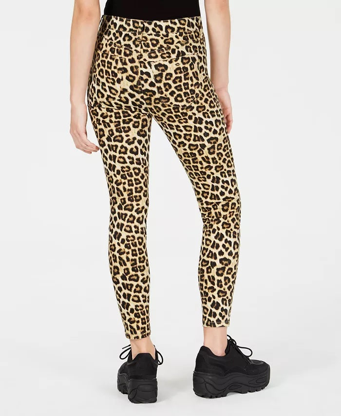 Calça jeans skinny com estampa de chita rosa Celebrity Junior, tamanho 15, marrom