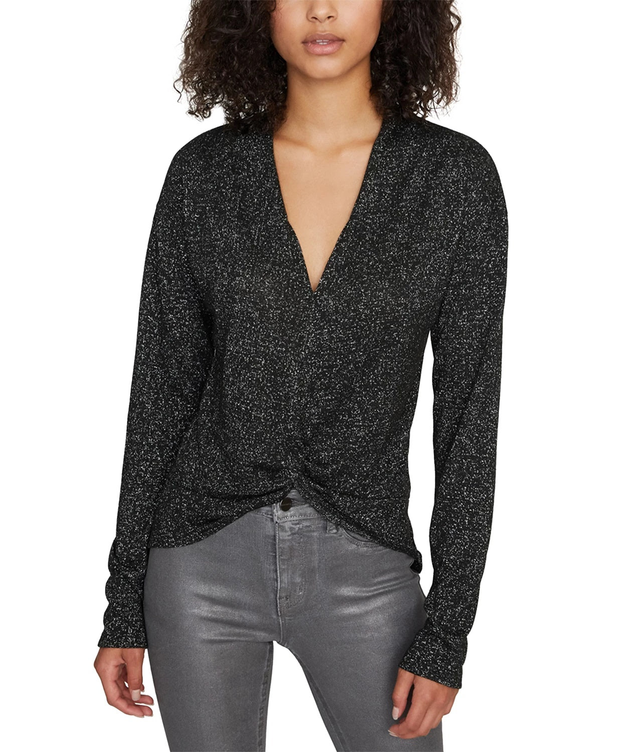 Top feminino Sanctuary Knot Interested com decote profundo, preto, tamanho grande