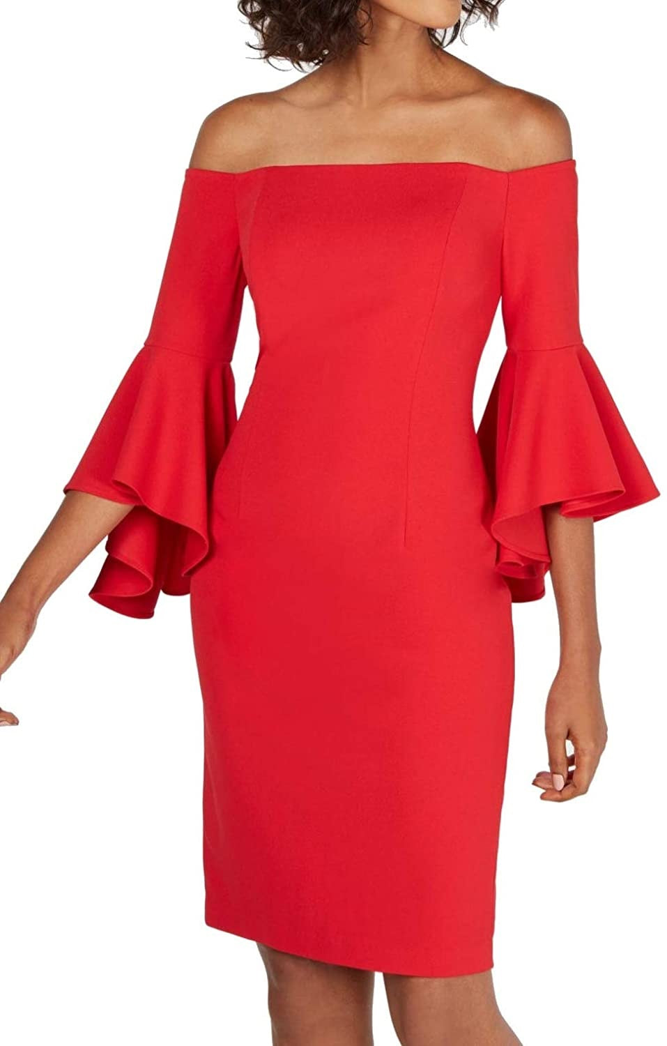 Vestido curto Calvin Klein feminino ombro a ombro, tamanho médio, vermelho, 4P