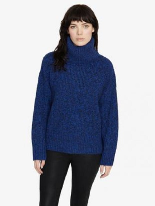 Suéter feminino Sanctuary The Roll Neck Web Azul/Preto Tamanho X-G
