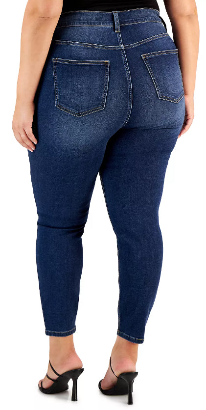Calça jeans skinny cropped plus size rosa feminina, tamanho 22W, azul, cintura alta