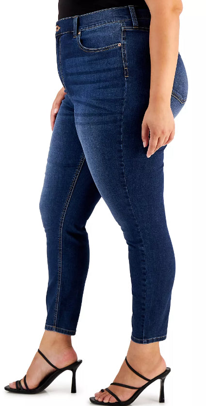 Calça jeans skinny cropped plus size rosa feminina, tamanho 22W, azul, cintura alta