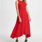 Vestido midi feminino DKNY com decote em V dourado e acabamento em renda, tamanho 10, vermelho