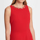 Vestido midi feminino DKNY com decote em V dourado e acabamento em renda, tamanho 10, vermelho