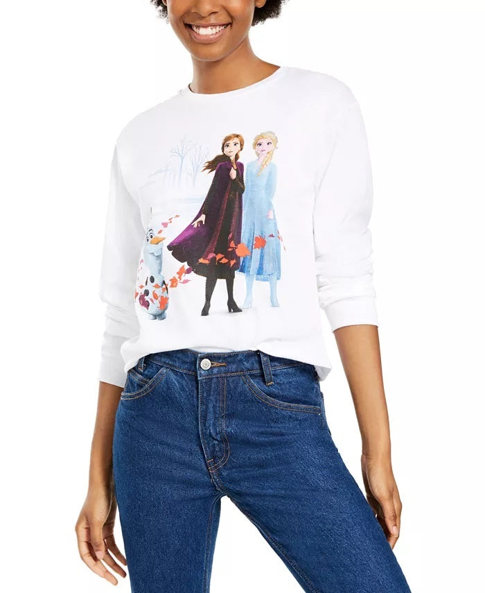 Camiseta gráfica Frozen de algodão de manga comprida da Disney Mad Engine Juniors, tamanho X-G, branca