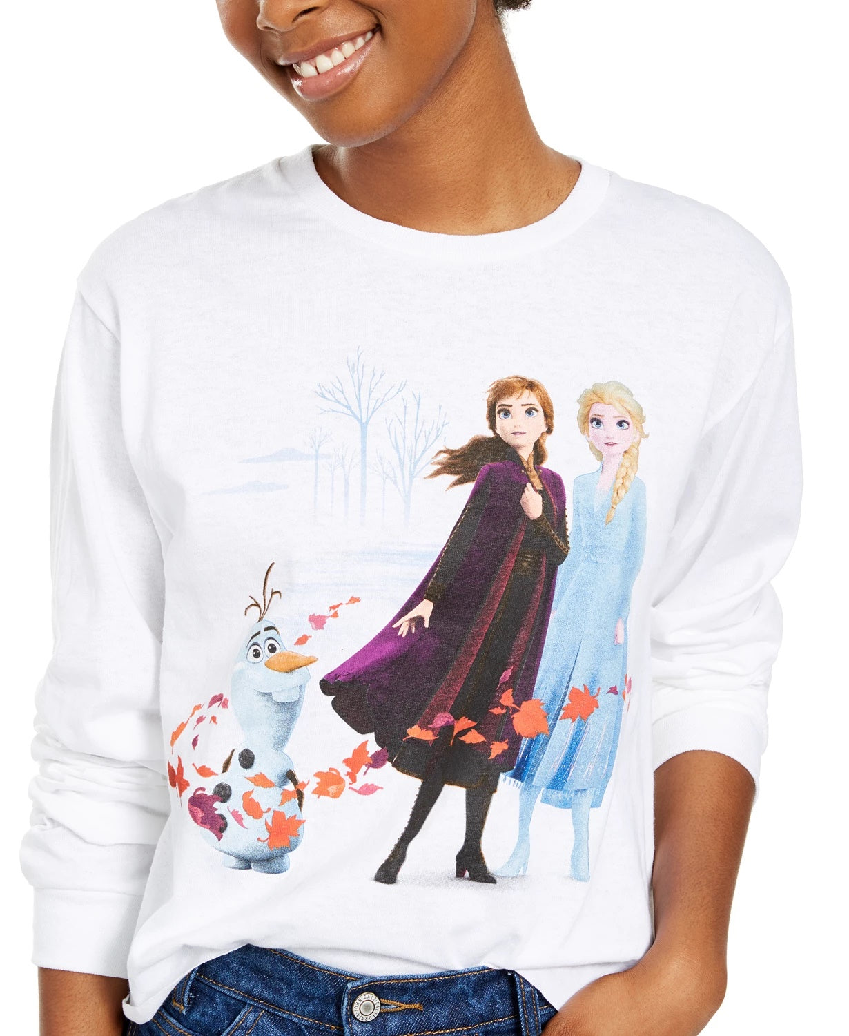 Camiseta gráfica Frozen de algodão de manga comprida da Disney Mad Engine Juniors, tamanho X-G, branca