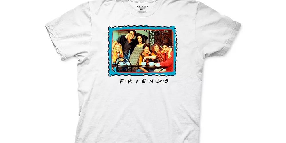 Camiseta masculina com estampa de amigos e moldura da Ripple Junction, branca, tamanho pequeno