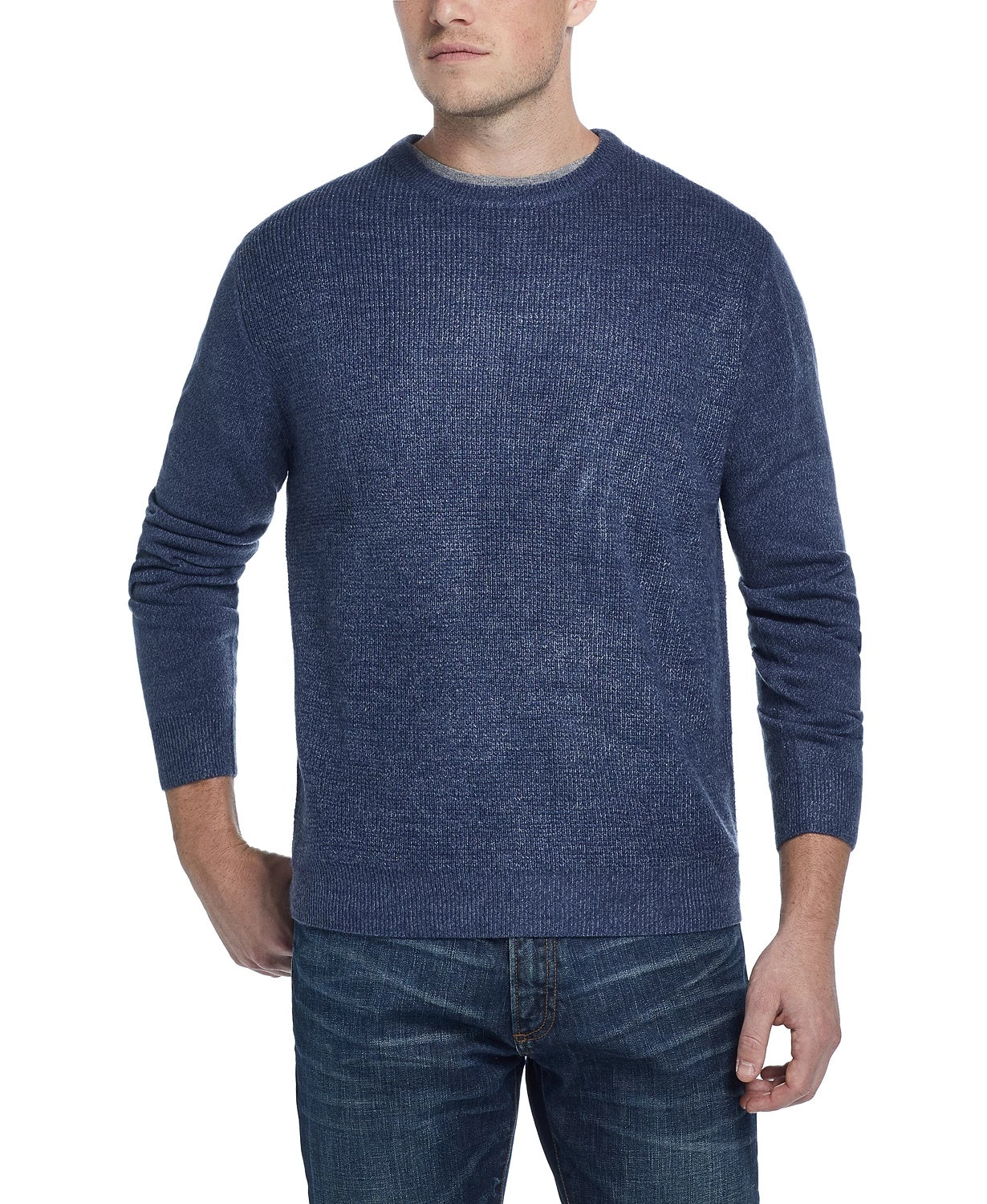 Suéter masculino vintage de malha waffle à prova de intempéries, azul, tamanho 3X