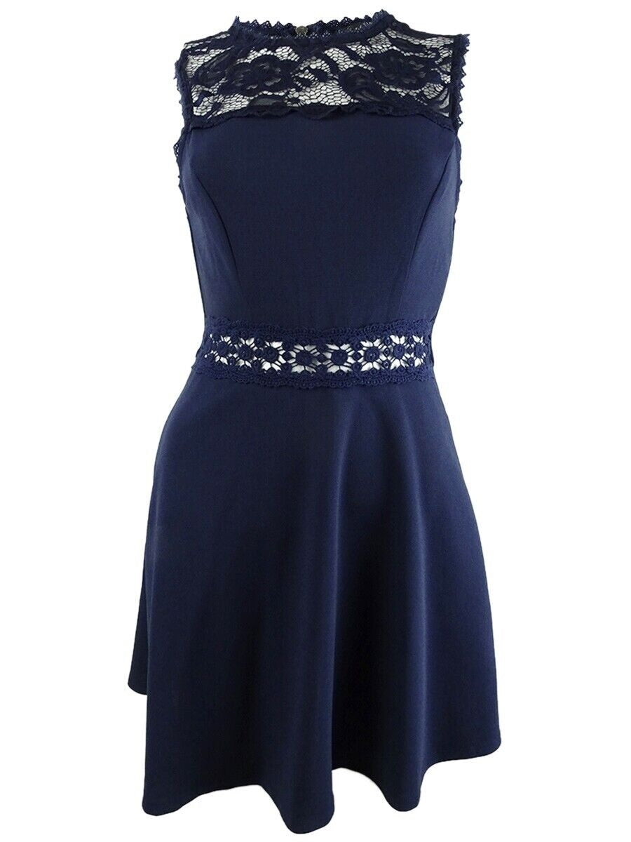 Vestido feminino da Speechless com corte A e acabamento em renda, azul, tamanho 18