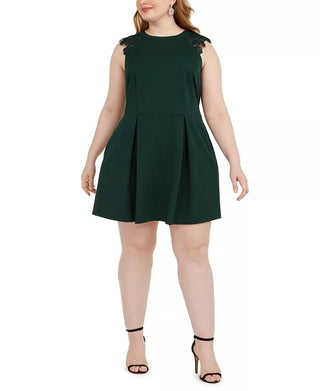 Speechless Women's Trendy Plus Lace Trim Fit & Flare Dress Green Size 3X