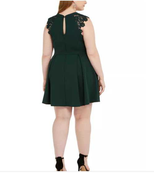 Vestido feminino elegante com acabamento em renda e ajuste evasê, tamanho 3X, verde, sem palavras