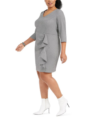 Vestido tubinho pied-de-poule com babados tamanho grande Betsey Johnson feminino, cinza, tamanho 16W