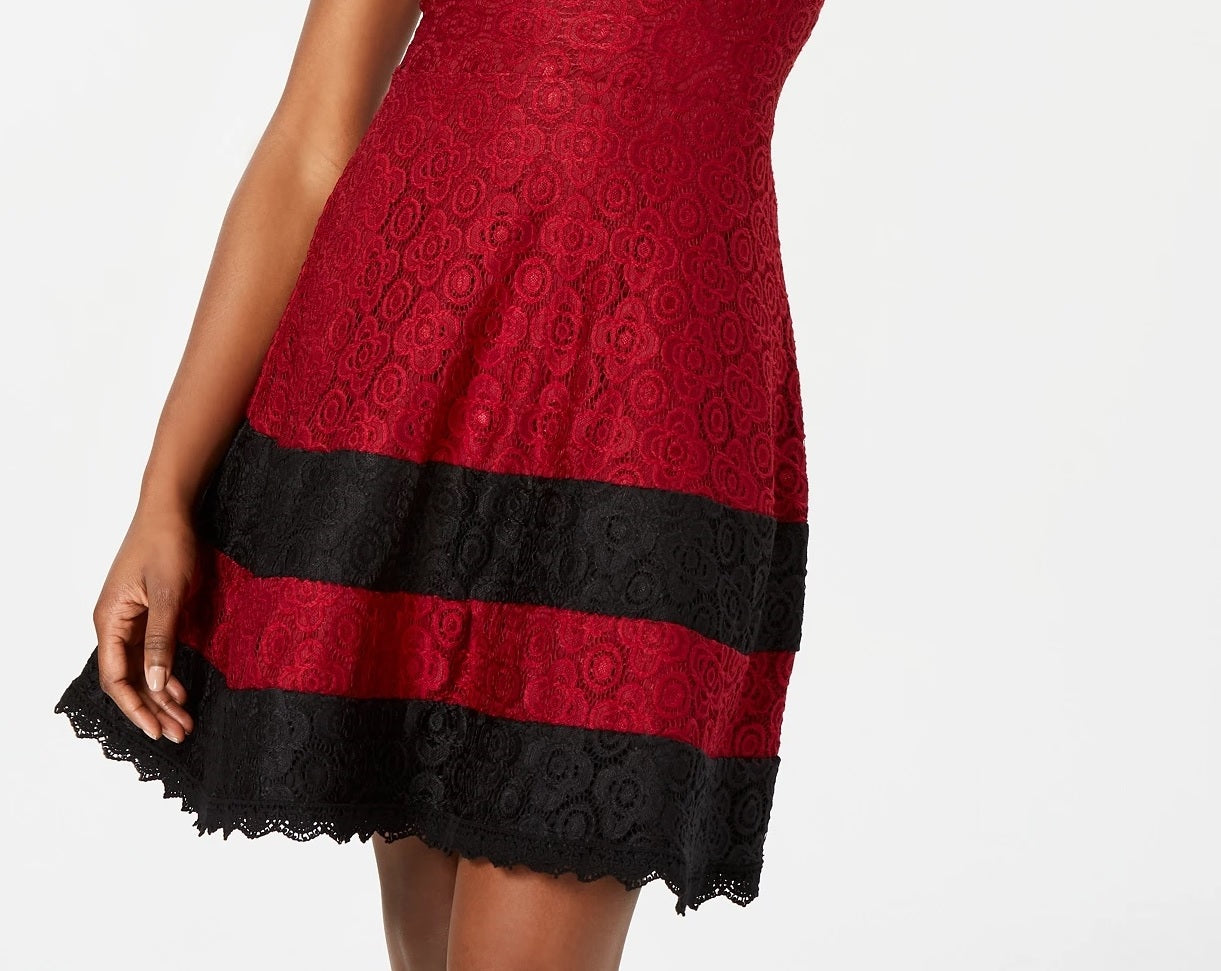 Vestido Teeze Me Junior de renda, ajuste e flare, vermelho, tamanho 3