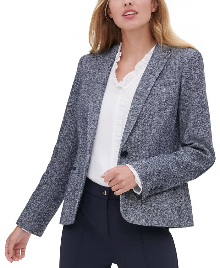 Blazer Tommy Hilfiger Feminino Marled com Botão Único Azul Tamanho 16