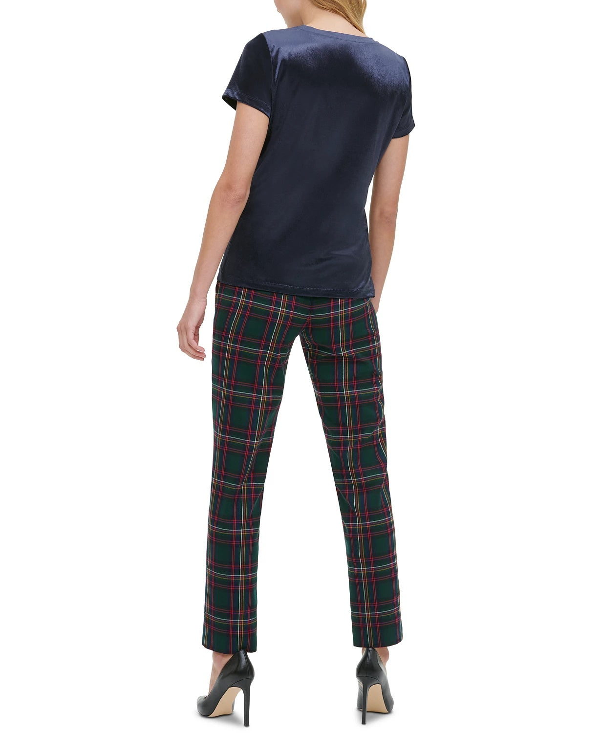 Tommy Hilfiger Blusa de Veludo Manga Curta Feminina Azul Escuro Tamanho Extra Pequeno