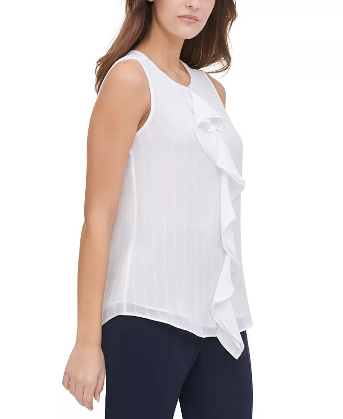 Blusa Tommy Hilfiger Feminina com Babados na Frente, Branca, Tamanho Grande