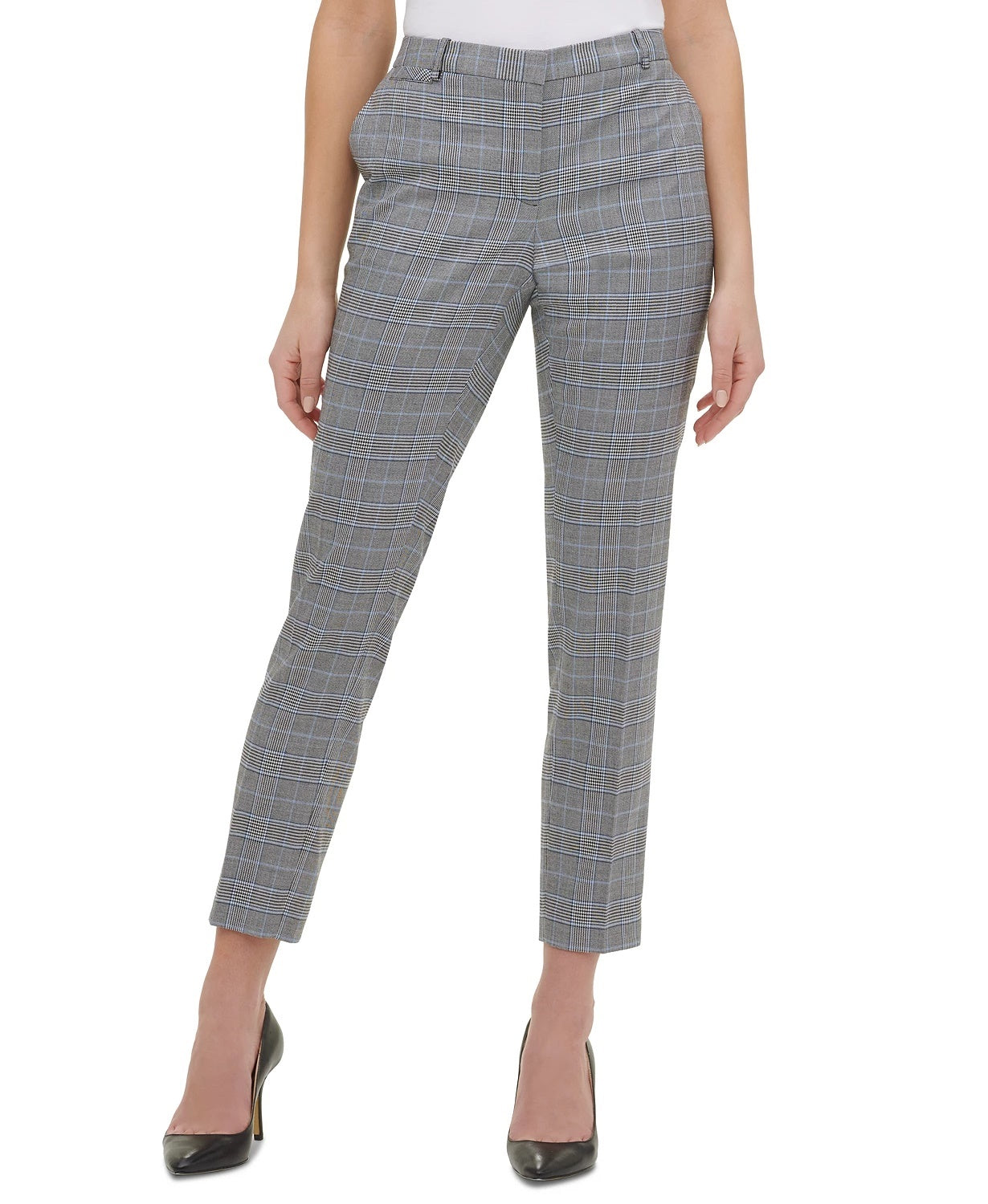 Calça social feminina Tommy Hilfiger xadrez slim fit azul tamanho 8