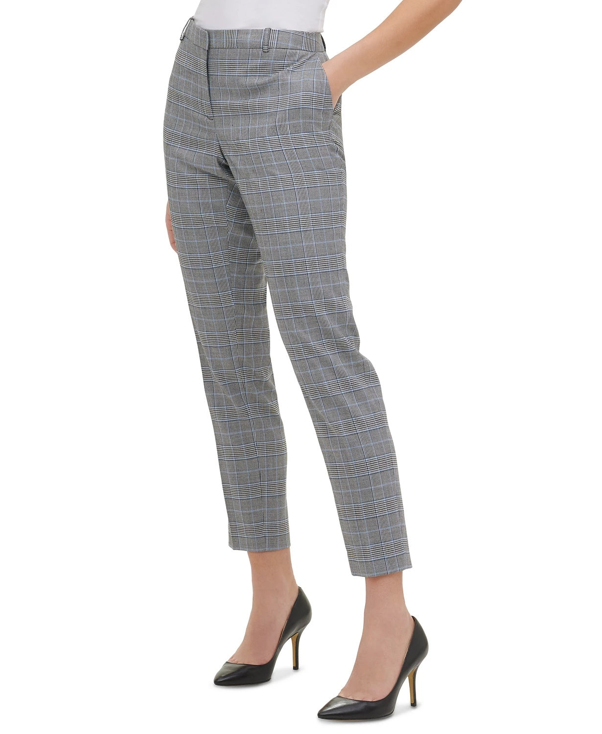 Calça social feminina Tommy Hilfiger xadrez slim fit azul tamanho 8