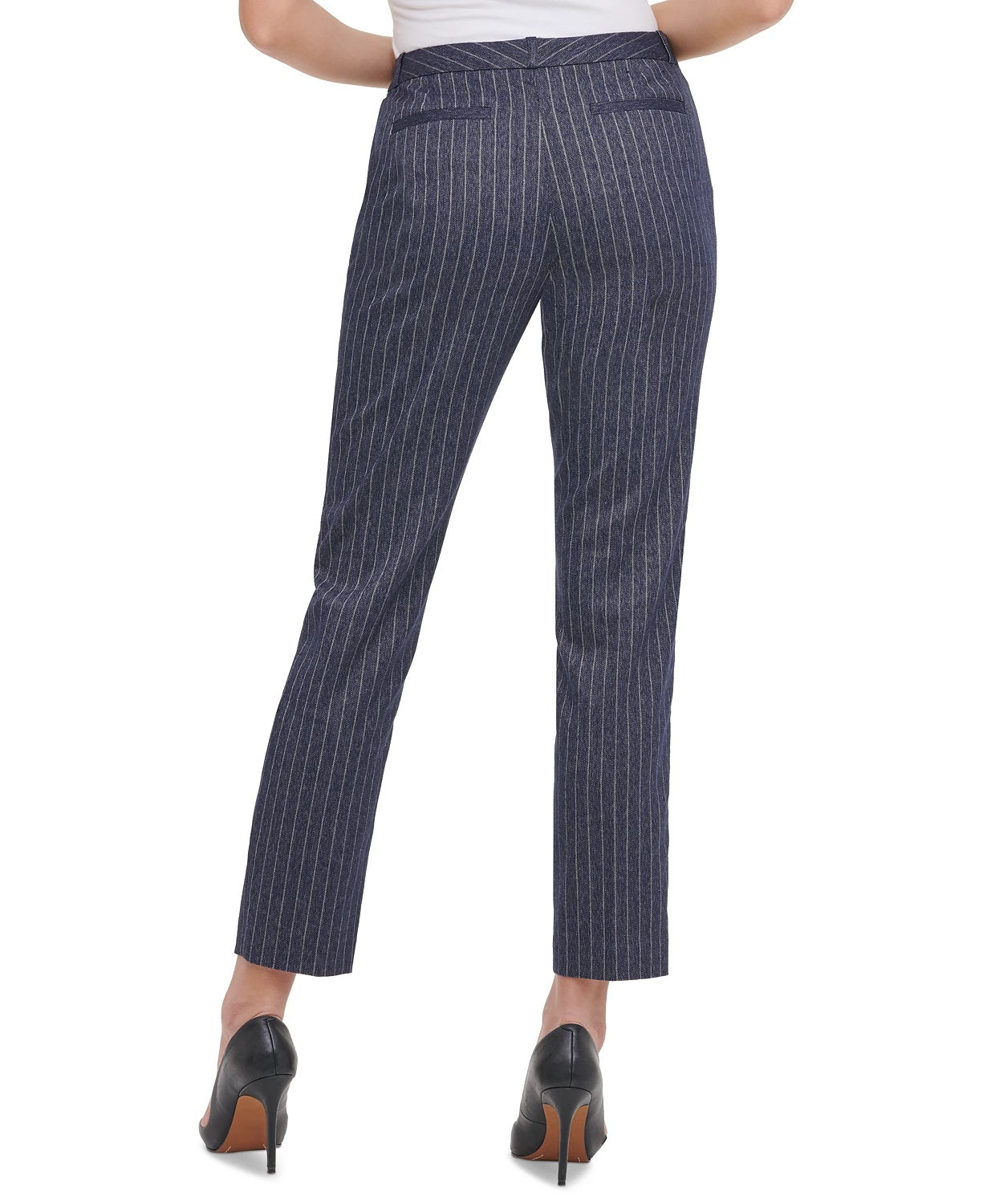 Calça social slim fit listrada Tommy Hilfiger Radcliffe feminina, azul-marinho, tamanho 6