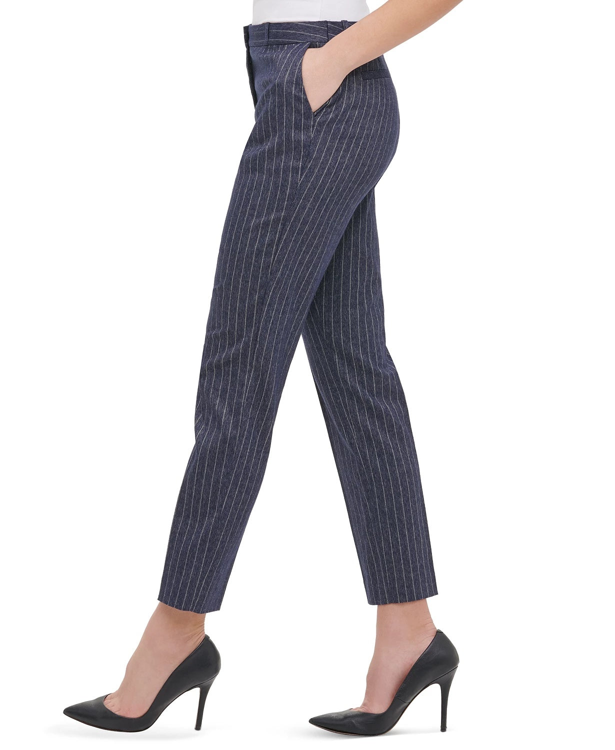 Calça social slim fit listrada Tommy Hilfiger Radcliffe feminina, azul-marinho, tamanho 8