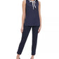 Blusa Tommy Hilfiger Feminina com Decote em V e Acabamento em Contraste, Azul Escuro, Tamanho Extra Grande