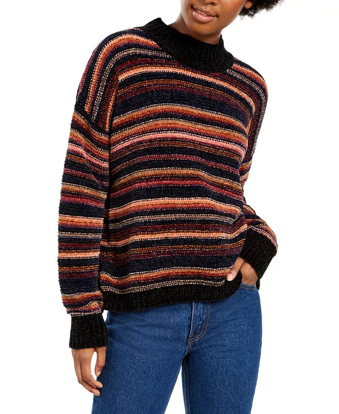 Suéter Hippie Rose Junior Chenille com gola falsa bege tamanho grande