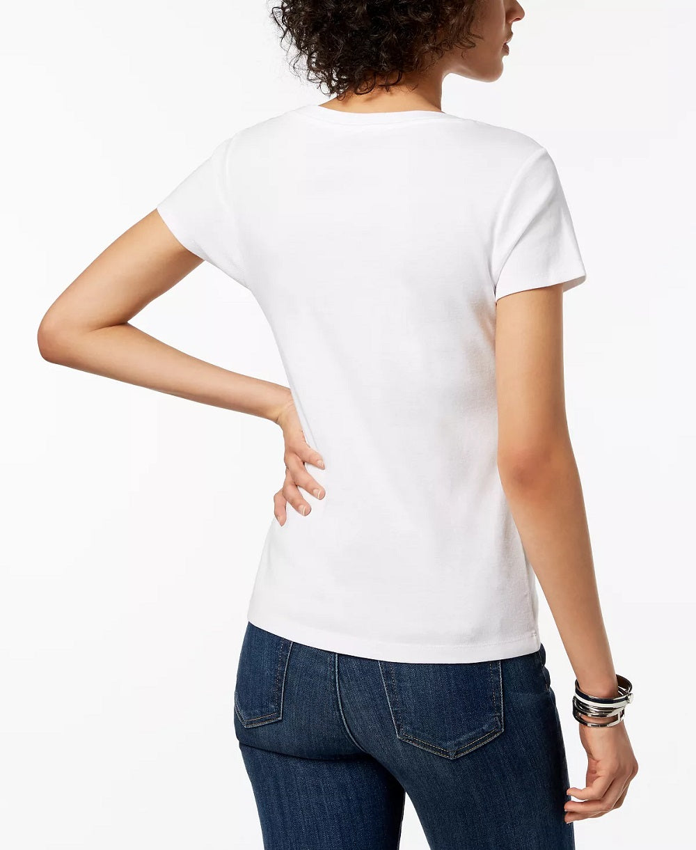 Camiseta feminina Tommy Hilfiger de algodão com decote redondo, branca, tamanho grande