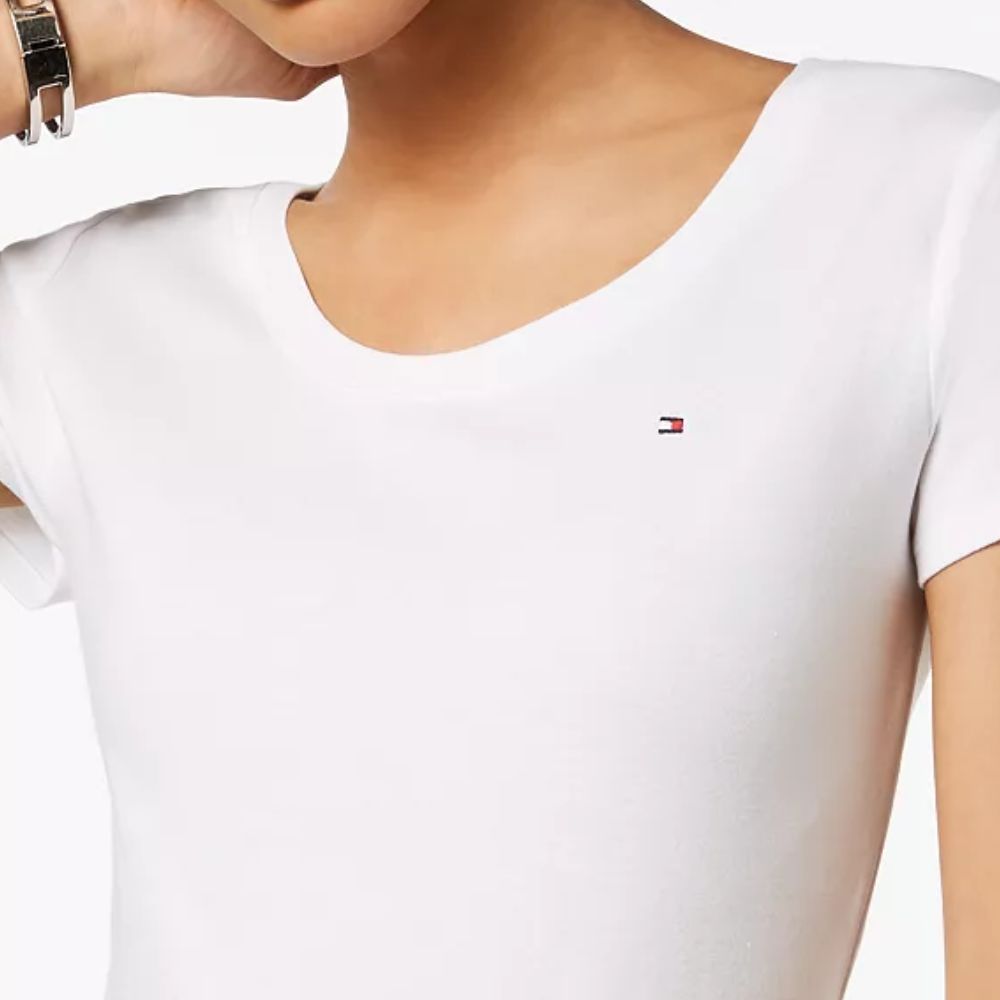 Camiseta feminina Tommy Hilfiger de algodão com decote redondo, branca, tamanho grande