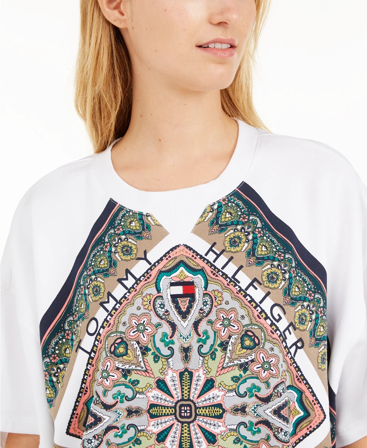 Tommy Hilfiger Moletom Paisley Raglan Feminino Branco Tamanho Médio