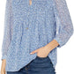 Blusa estampada franzida feminina Tommy Hilfiger, azul, tamanho X-G