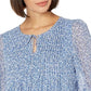 Blusa estampada franzida feminina Tommy Hilfiger, azul, tamanho X-G