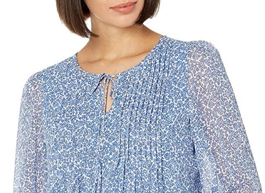 Blusa estampada franzida feminina Tommy Hilfiger, azul, tamanho X-G