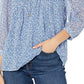 Blusa estampada franzida feminina Tommy Hilfiger, azul, tamanho X-G