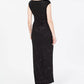 Vestido drapeado floral metálico pequeno feminino Jessica Howard, preto, tamanho 0