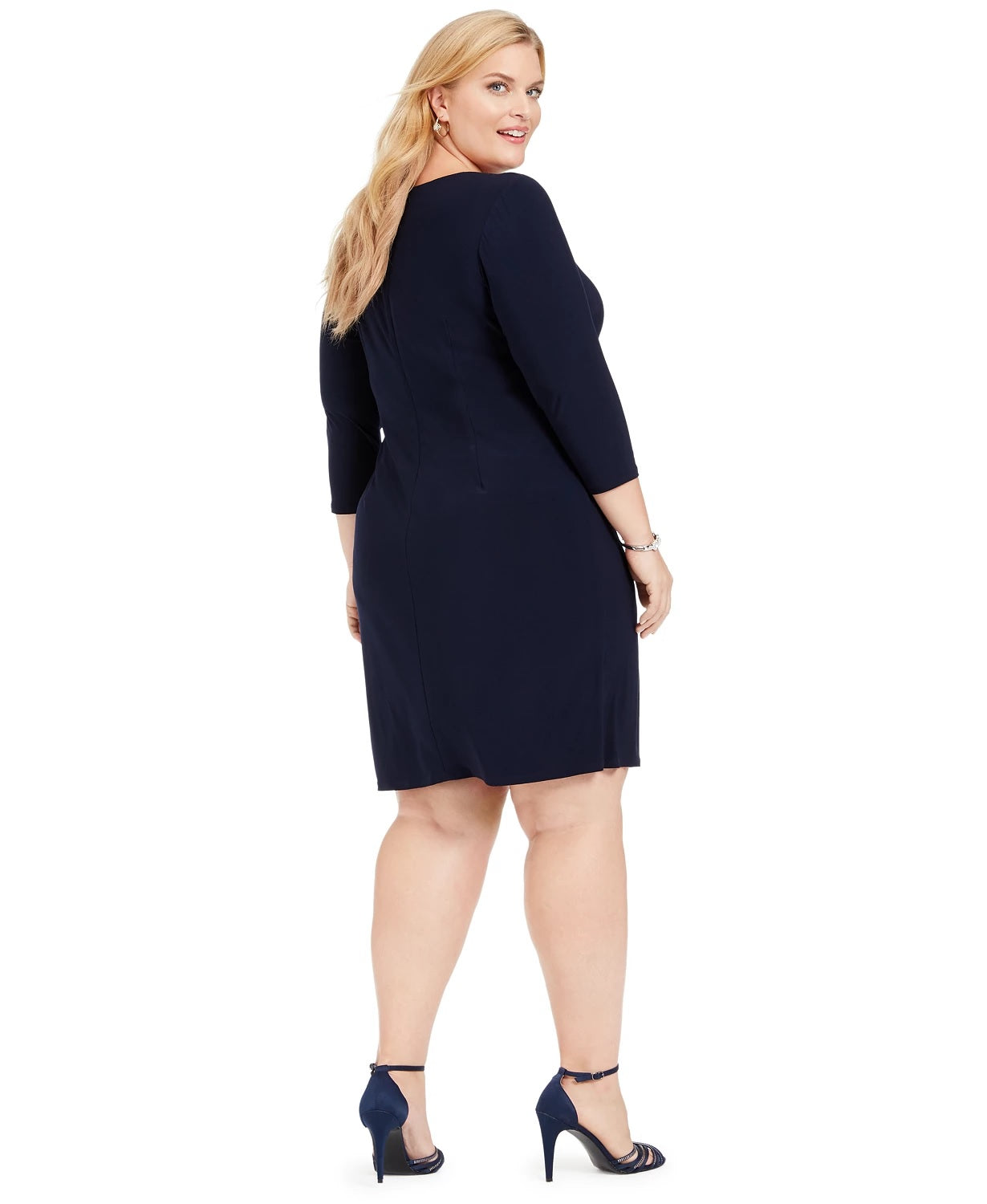 Vestido feminino plus size com babados laterais Jessica Howard, azul-marinho, tamanho 22W