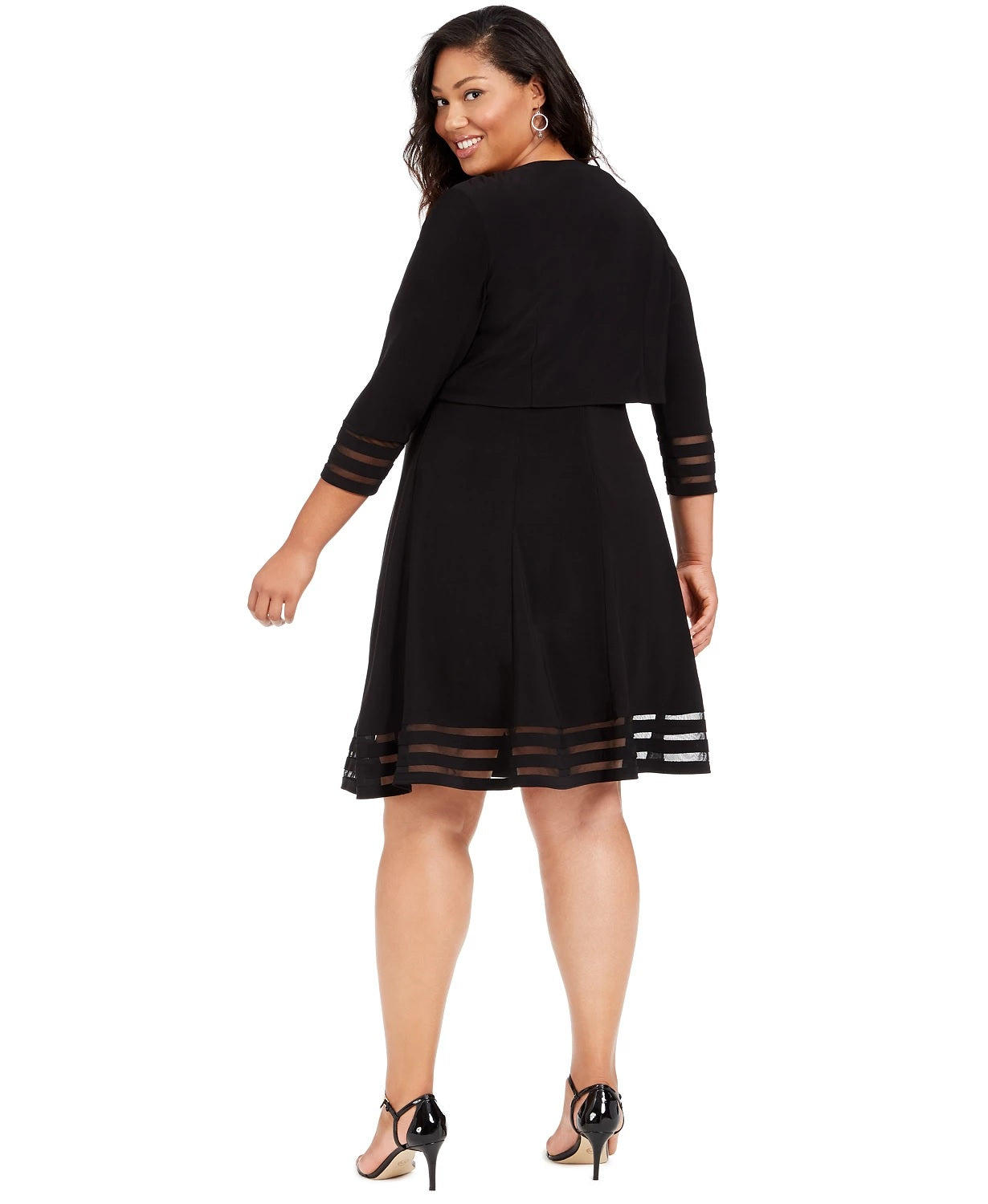Vestido com acabamento ilusionista e bolero feminino Jessica Howard, preto, tamanho 20W